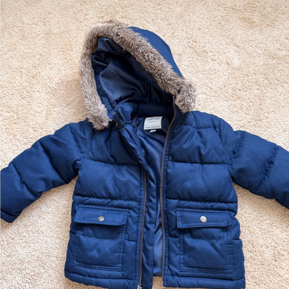 Janie and Jack Black Puffer Jacket with Faux Fur Trim